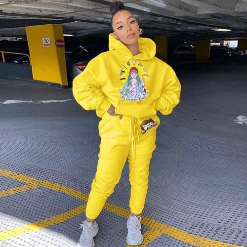 Casual Sportswear Two Piece Tracksuit Womens Suit Hooded Long Sleeve Sweatshirt and Drawstring Jogger Sweatpant Co-ord Outfit