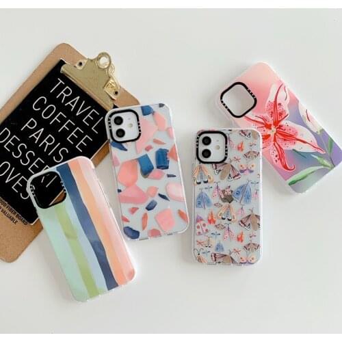 Retro Butterfly Oil Painting Flowers Stripe Soft Silicone Phone Case For iPhone 12 Pro Max 11 11Pro XS Max X XR 7 8 Plus SE 2020