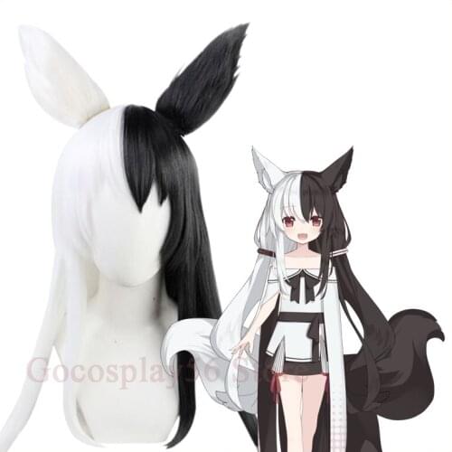 VTuber Alice Mana Wig Ears Project Paryi Cosplay Black Mixed White 80cm Long Straight Synthetic Hair Kawaii Lolita Girls