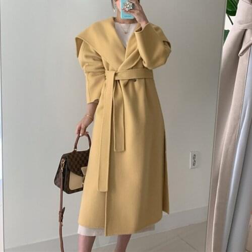 New 2021 Winter Womens Windbreakers Cardigans Elegant Oversized Split Lace Up Coat Basic Long Trench Jackets