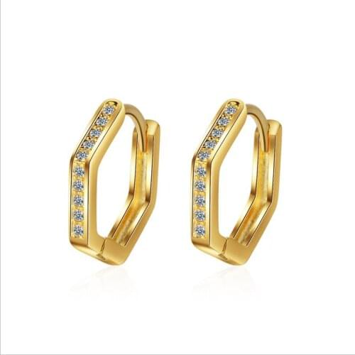 KOFSAC New Fashion Gold 925 Sterling Silver Earrings For Women Geometric Shiny Zircon Ear Hoop Earring Female Anniversary Gifts