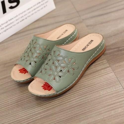 Womens Slippers Vintage Wedges Retro Slipper 2021 New Summer Platform Ladies Beach Slides Hollow Out Flip Flops Sewing Shoes