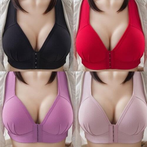 Women Front Closure Solid Color Bra Comfortable Non-wired Bra Ladies Female Underwear