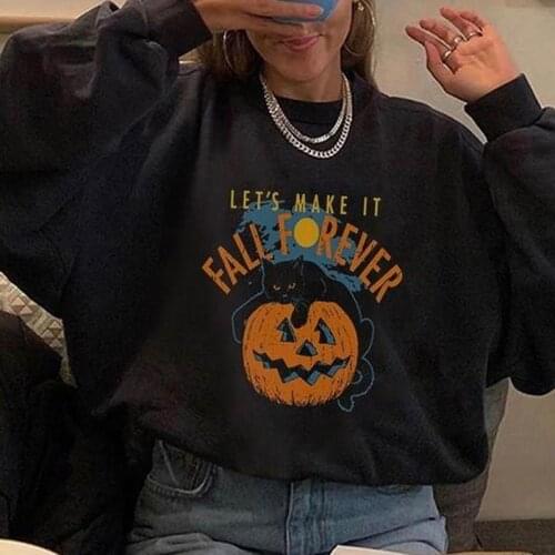 B-TOTO Tide Brand American Retro Black Pumpkin Sweater Womens Round Neck Pullover Autumn And Winter Ins Tide 2021