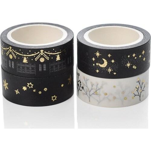 1PC 15mm*5m Golden Silver Stars Washi Tape Album Scrapbook DIY Custom Adhesive Tape Office Adhesive Sticker Masking Tape