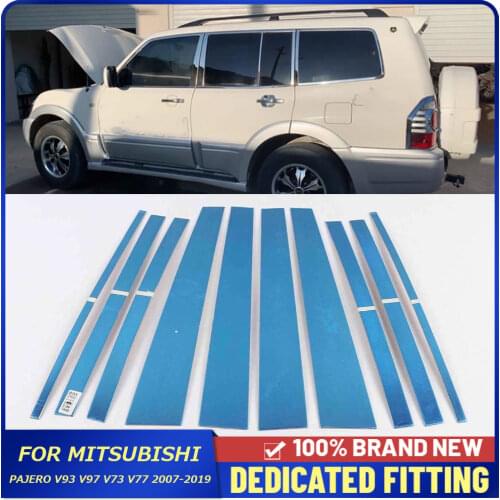 10Pcs/Set For Mitsubishi Pajero V93 V97 V73 V77 2007-2019 Window Center Pillar Post Cover Trims Frame Stickers Car Styling