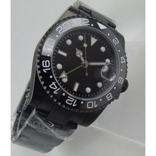 40MM Sterile Dial Sapphire Glass PVD Ceramic Bezel Seeing Case Back GMT Date Automatic Mens Wristwatch