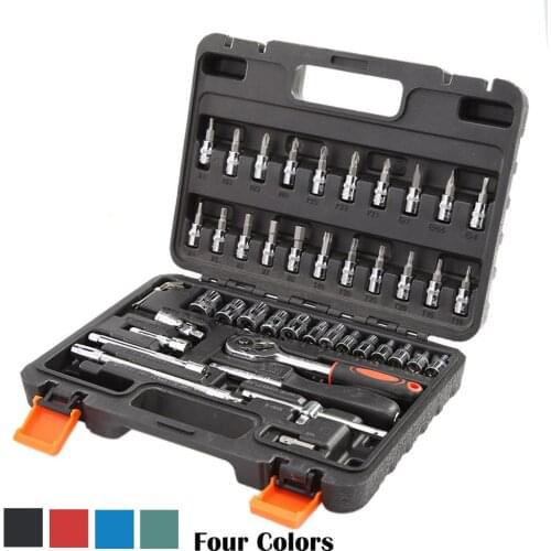 46pcs/set Socket Ratchet Car Repair Tool Wrench Socket Set Professional Metalworking Hardware Car Boat Motorcycle Repairing Kit