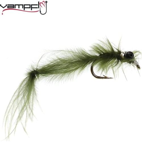 Vampfly 8pcs #12 Long Tail Olive Damselfly Nymphs All Season Pattern Swimbait Trout Fishing Fly Lures