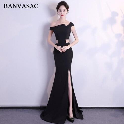 BANVASAC 2018 Asymmetrical One Shoulder Mermaid Long Evening Dresses Elegant Party Sash Sweep Train Backless Prom Gowns