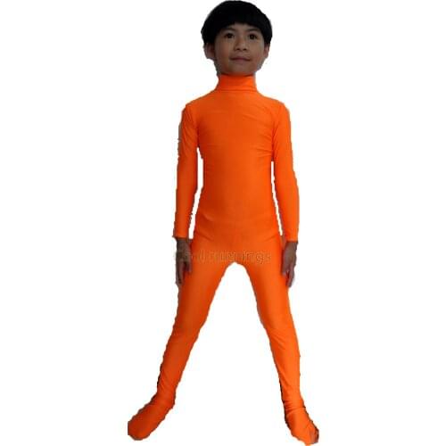 Kid Children Orange Unisex Spandex dancewear Zentai Costume Leotard Unitard No Hood & Hands