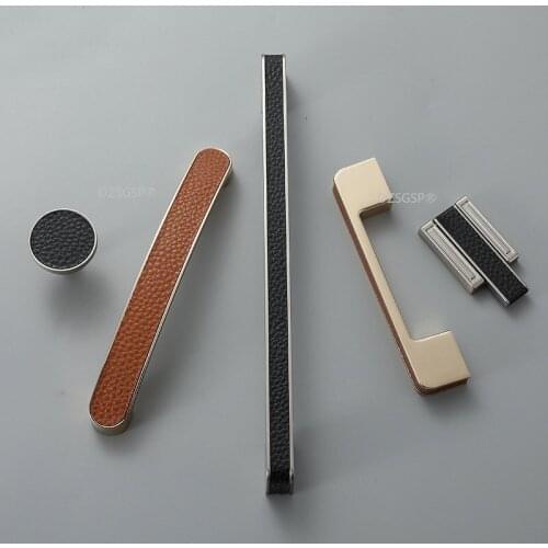 European Fashion Wardrobe Dresser Pulls Cabinet Drawer Knobs Zinc Alloy And Leather Brown Black Cupboard Kitchen Hardware