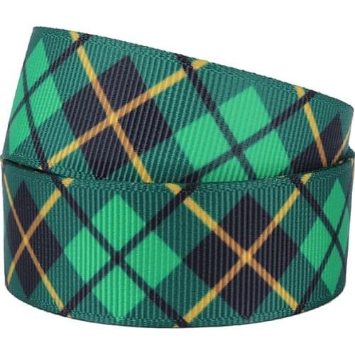 FLRA Ribbon Free shipping checked printed green Christmas grosgrain ribbon for gift packing