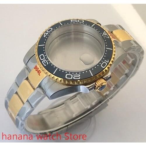 Sealed back cover 904L stainless steel gold strap bracelet with 40mm sapphire glass ETA NH36 MH35 cases.bezel black