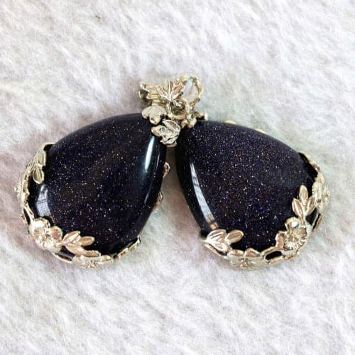 HOT Blue sand stone 32x38mm teardrop necklaces pendant for women jewelry 2pcs B868