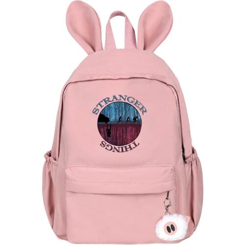 New Stranger Things Canvas Backpack USB Charge Women Student Backpack Letters Print School Bag Teenager Girls Ribbons Backpack