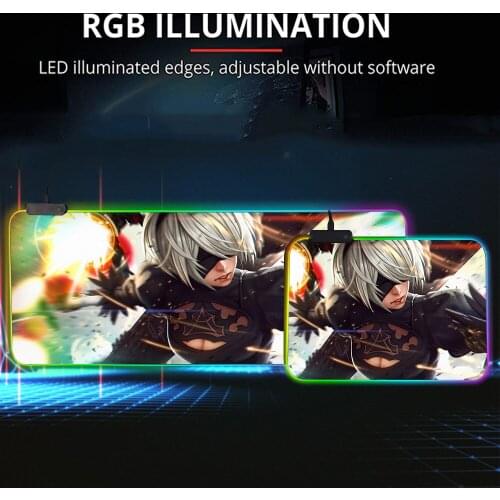 Game NieR:Automata Rubber Mousepad RGB gaming mouse pad large mouse carpet large keyboard pad computer mouse pad with backlight