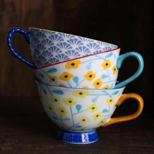 Ceramic Underglaze Small Yellow Flower Big Mouth Cup/Handle Mug/Red Tea Cup