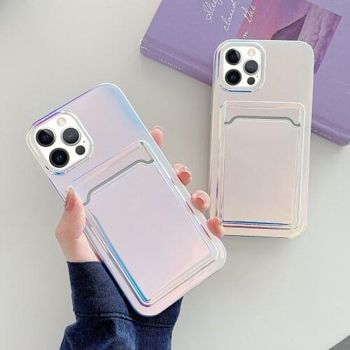 Laser Rainbow Shockproof Phone Case For iPhone 12 11 Pro Max X XS Max XR 7 8 Plus SE 2020 Soft Silicone Wallet Cover Card Holder