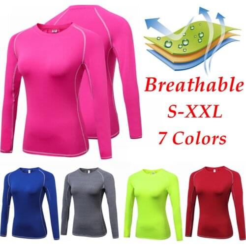 New Women Quick Dry Compression Tights Fitness Exercise Training Sports Running Yoga Workout Long Sleeve T Shirts