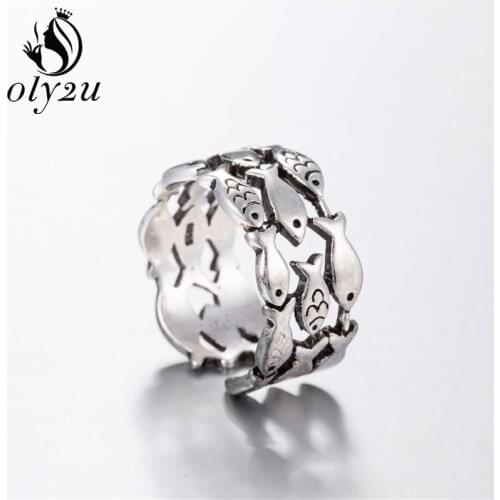 Oly2u Punk Fish Rings for Women Adjustable Fashion Animal Ring Everyday Jewelry Wholesale Girls Party Gift