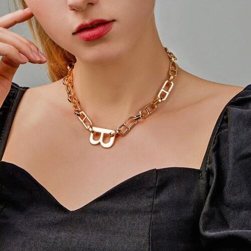 Hip Hop Chunky Thick Chains Necklaces Womens Exaggerated Letter B Twisted Linked Choker Necklace Steampunk Femme Jewelry New