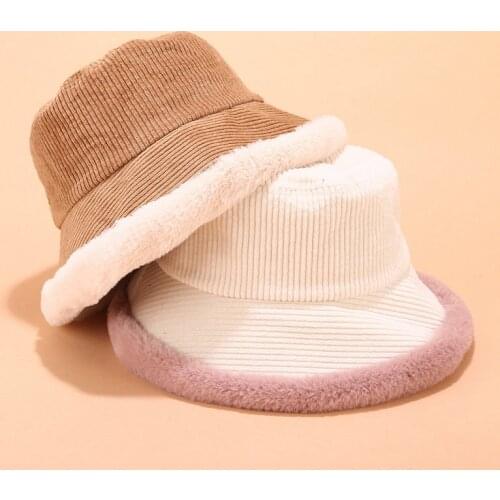 2020 Autumn Winter Bucket Hats Women Corduroy Panama Hat Thick Warm Plush Fisherman Cap For Girl crimping Basin Hat kapelusz