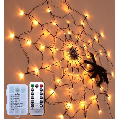 Halloween Spider Web Lights Diameter 1m 70leds Cobweb Lights String for Christmas New Year Holiday Patry Bar Garden Decoration