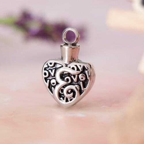 Stainless Steel Cremation Pendants For Ashes Holder Pet Urn Keepsake Hollow Hear Silver Tone - Always in My Heart Infinite Love