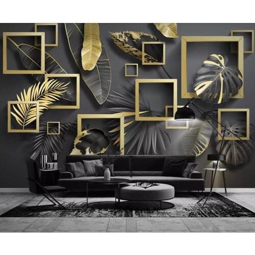 Custom 3D mural wallpaper modern simple golden leaves tropical plants light luxury background decoration painting