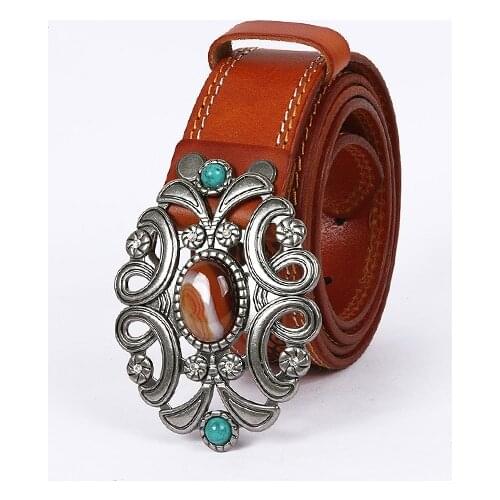 Free Shipping,Top Brand new gemstone 100% cow leather jewel Copper buckle belt.genuine leather fashion rivet women belts