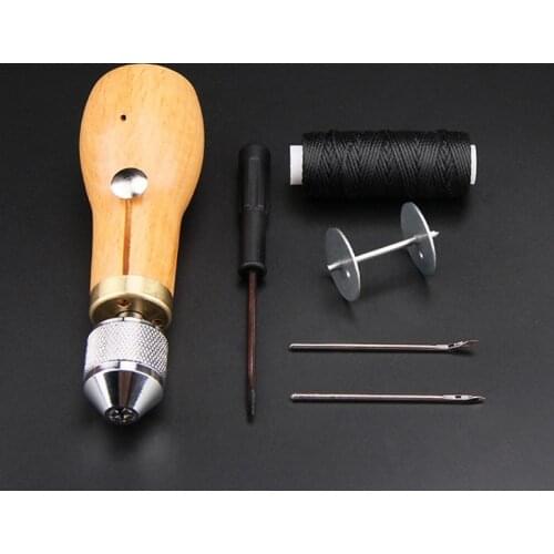 DIY Hand Single Stitch Sewing Awl Stitching Tool Leather Craft Awl with Thread Needles for Leather Craft Supplies My17 21