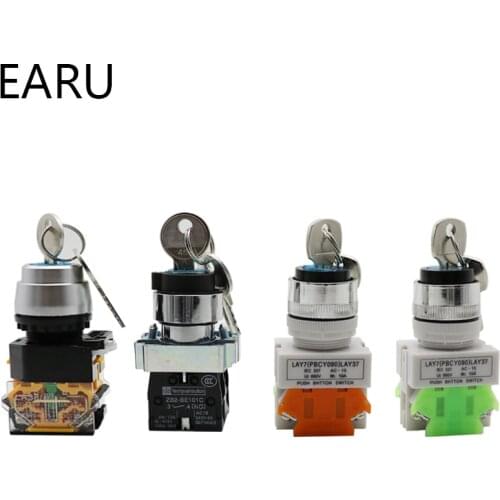 1pc XB2-BG25 LA38 LAY7 22mm Knob Selector Rotary Lock Key Switch 2 3 Position 1NO1NC 2NO with 2 Key Latching Push Button Switch