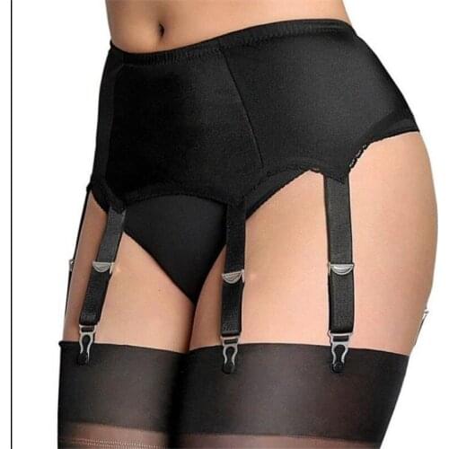 Sexy Garter Belt Women High Waist Elastic Nylon Suspender Belt 6 Metal Buckles Strap
