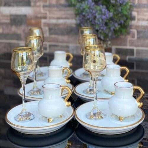 Turkish Coffee Cup Set, 6 Cups, 6 Presentation Plates,Espresso, Coffee with Milk Stylish and Luxury Turkish Coffee Set