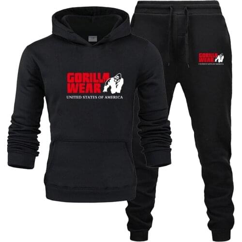 Tracksuit Fashion GORILLA WEAR Sportswear Two Piece Sets All Cotton Fleece Thick hoodie+Pants Sporting Suit