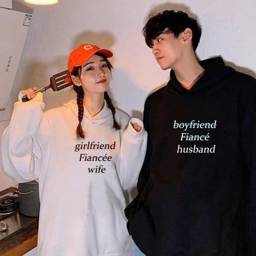 GIRLFRIEND FIANCEE WIFE Hoodies Men Women Harajuku Streetwear Sweatshirts Korean Couple Hoodies Long Sleeve Pullover Cotton Coat
