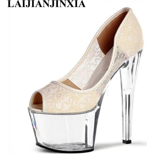 LAIJIANJINXIA Spring New Sexy Women Pole Dancing Pumps 17cm High Heels Platform Shoes Night Club Party Dress Dance Shoes