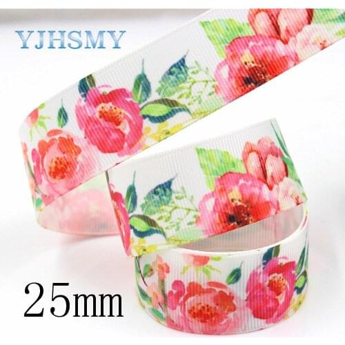 YJHSMY G-18522-239 10 yards 25 mm Flower Ribbons Thermal transfer Printed grosgrain Wedding Accessories DIY materials