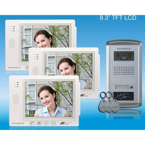 ZHUDELE 4-wired New white intercom system kits luxury 8.3" video door phone ,ID card unlocked ,nightvision,CCD camera , 1v3