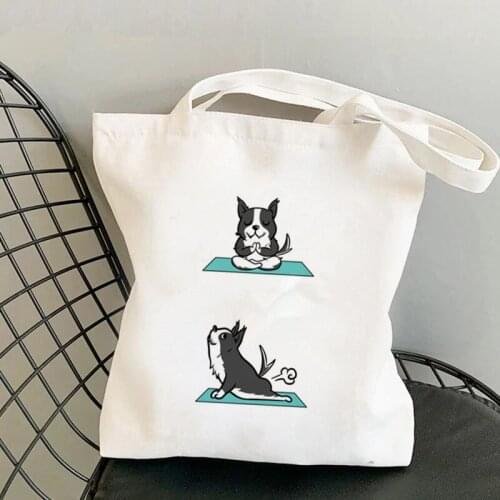 2021 Shopper Yoga Border Collie Printed Tote Bag women Harajuku shopper handbag girl Shoulder shopping bag Lady Canvas Bag