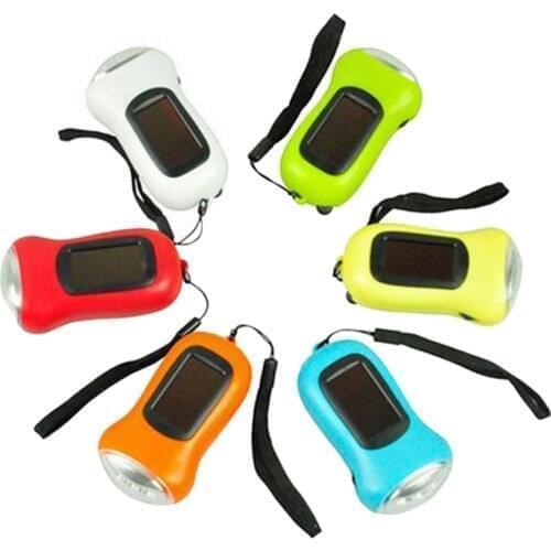 3LED Hand Crank Dynamo+Solar Power Rechargeable for Carabiner Camping Flashlight Hand Crank Traveling Torch Light Battery-Free