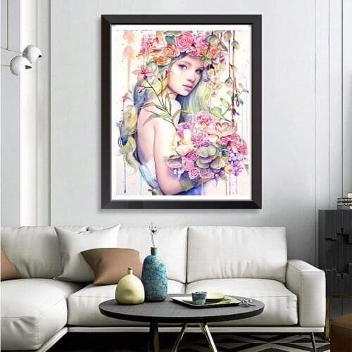 5D DIY Diamond Mosaic Girl Portrait Diamond Painting Cross Stitch Flower Picture Square Rhinestone Embroidery Home Decoration