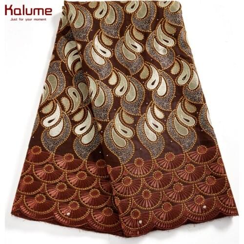 Kalume African Cotton Lace Fabric Swiss Voile With Stones Nigerian Lace Fabric High Quality 5 Yards For Diy Dress Party F2588