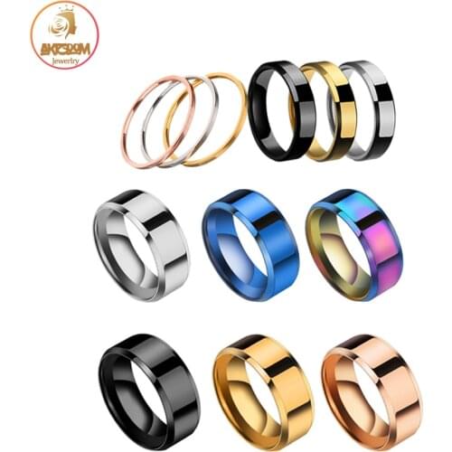 Akizoom 2/4/6/8mm Vintage Punk Ring For Men Stainless Steel Band Rings Set Male Fashion Charm Jewelry Party Gift Anillos