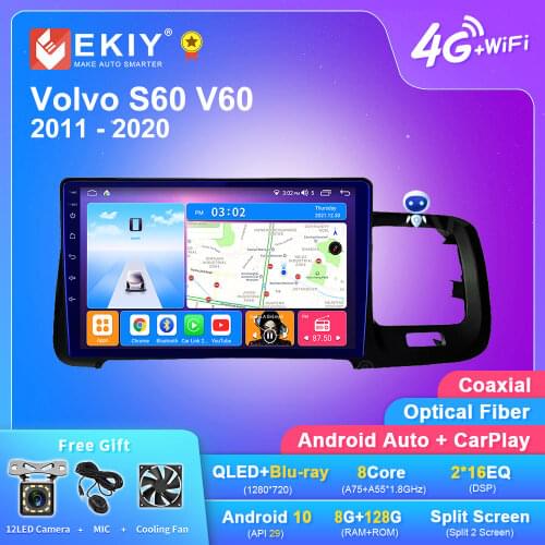 EKIY For Volvo S60 V60 2011-2020 Android Car Radio QLED DSP 1280*720 6+128G Multimedia Video Player GPS Navigation Stereo BT DVD