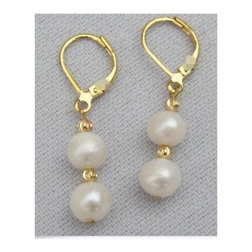 Free shipping>>>>noble jewelry DAINTY FRESHWATER PEARL DANGLE DROP EARRINGS 14K/20 YELLOW GOLD hook