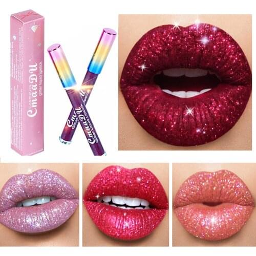Glitter Lips Makeup Liquid Lipstick Waterproof Long Lasting Lipsticks Color Change Metallic Shinny Women Red Pink Lip Gloss Tint