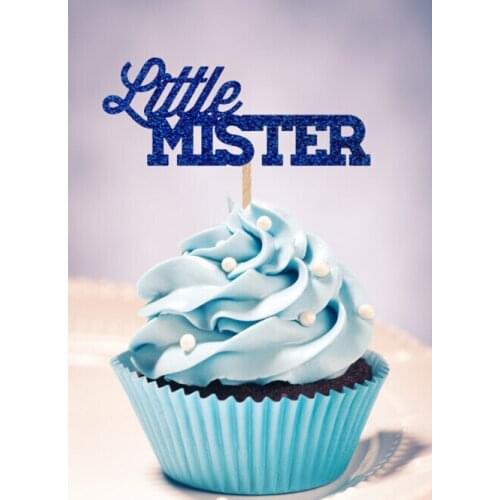 Glitter LITTLE MISTER BOY cupcake Toppers baby shower birthday party cake decorations food picks supplies