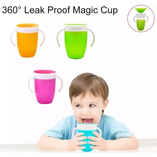 360 Degrees Can Be Rotated Baby Learning Drinking Cup with Double Handle Flip Lid Leakproof Infants Water Cups Bottle BPA Free